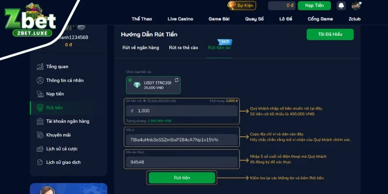 Lưu ý khi rút tiền tại nhà cái ZBET cho newbie