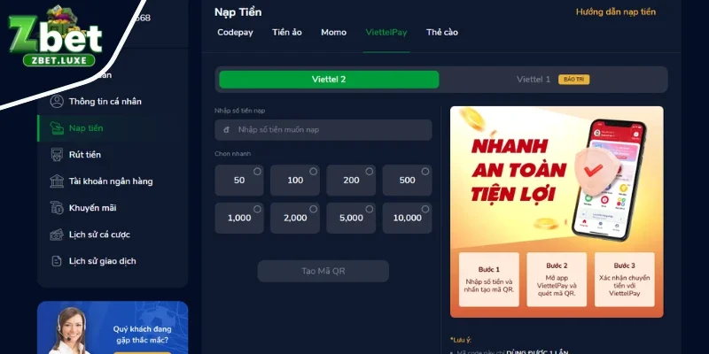 Tận hưởng ưu đãi hấp dẫn khi nạp tiền ZBET